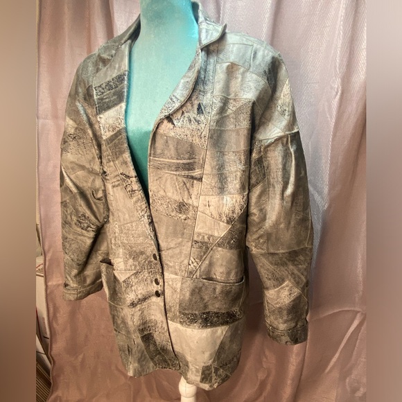 Bloomies: vintage 80s grey patchwork leather jacket - Picture 3 of 9